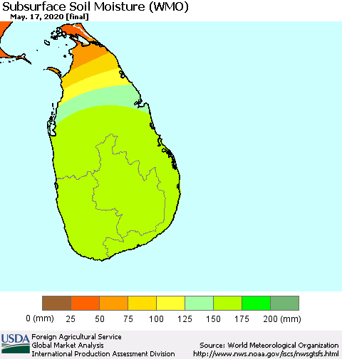 Sri Lanka Subsurface Soil Moisture (WMO) Thematic Map For 5/11/2020 - 5/17/2020