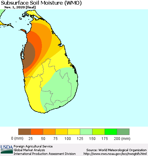Sri Lanka Subsurface Soil Moisture (WMO) Thematic Map For 10/26/2020 - 11/1/2020