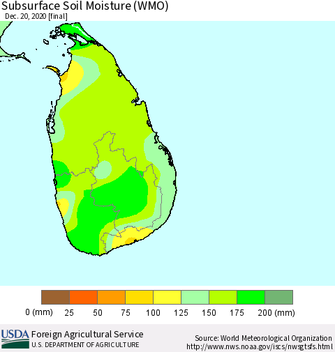 Sri Lanka Subsurface Soil Moisture (WMO) Thematic Map For 12/14/2020 - 12/20/2020