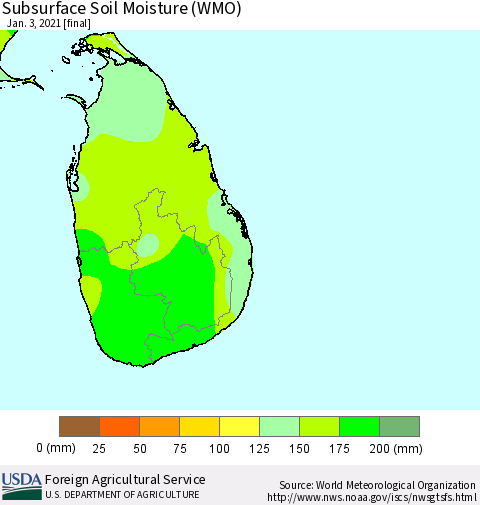Sri Lanka Subsurface Soil Moisture (WMO) Thematic Map For 12/28/2020 - 1/3/2021