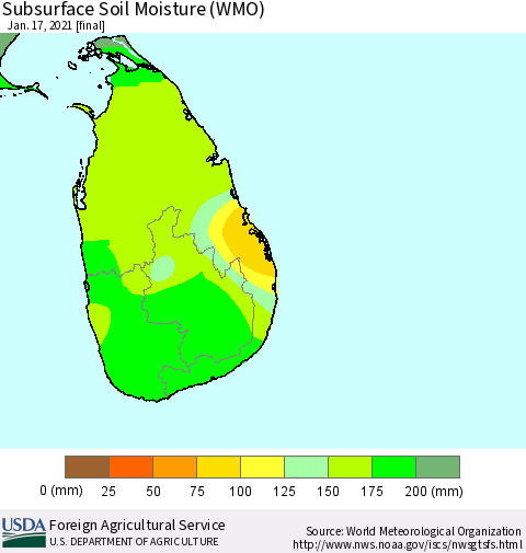 Sri Lanka Subsurface Soil Moisture (WMO) Thematic Map For 1/11/2021 - 1/17/2021