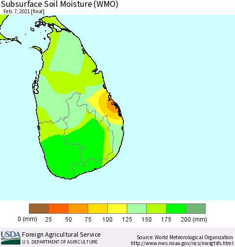 Sri Lanka Subsurface Soil Moisture (WMO) Thematic Map For 2/1/2021 - 2/7/2021