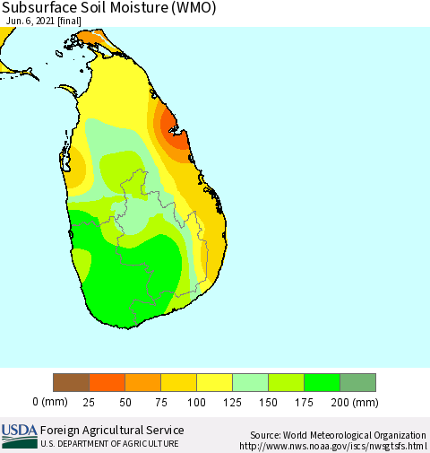 Sri Lanka Subsurface Soil Moisture (WMO) Thematic Map For 5/31/2021 - 6/6/2021
