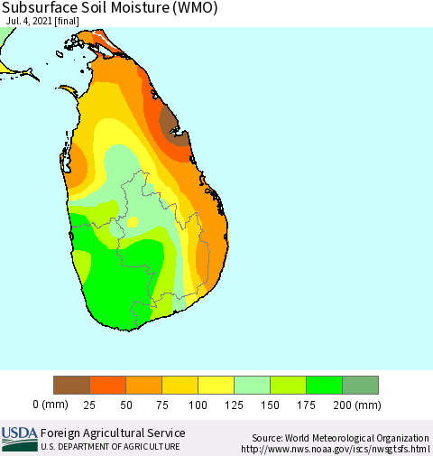 Sri Lanka Subsurface Soil Moisture (WMO) Thematic Map For 6/28/2021 - 7/4/2021