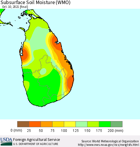 Sri Lanka Subsurface Soil Moisture (WMO) Thematic Map For 10/4/2021 - 10/10/2021