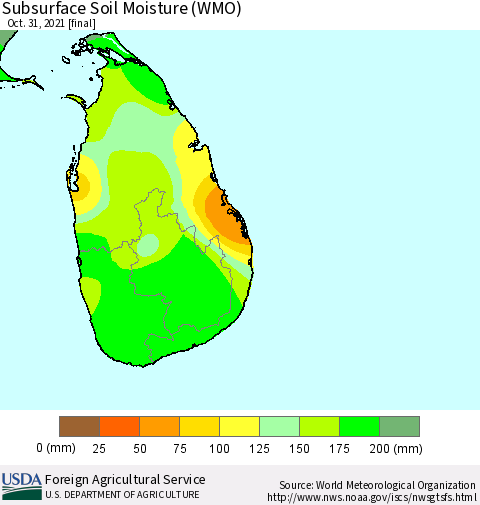 Sri Lanka Subsurface Soil Moisture (WMO) Thematic Map For 10/25/2021 - 10/31/2021