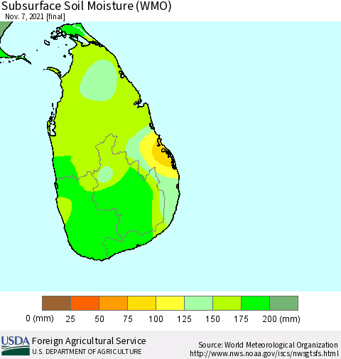 Sri Lanka Subsurface Soil Moisture (WMO) Thematic Map For 11/1/2021 - 11/7/2021