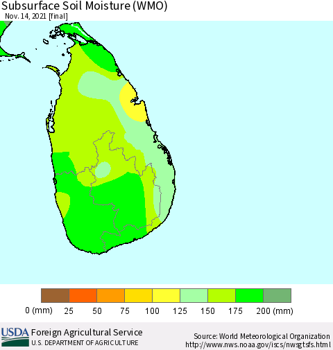 Sri Lanka Subsurface Soil Moisture (WMO) Thematic Map For 11/8/2021 - 11/14/2021