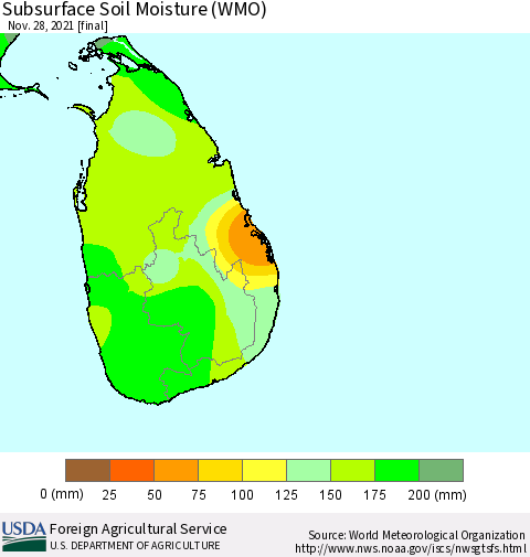Sri Lanka Subsurface Soil Moisture (WMO) Thematic Map For 11/22/2021 - 11/28/2021