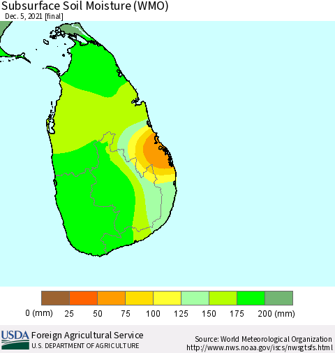Sri Lanka Subsurface Soil Moisture (WMO) Thematic Map For 11/29/2021 - 12/5/2021