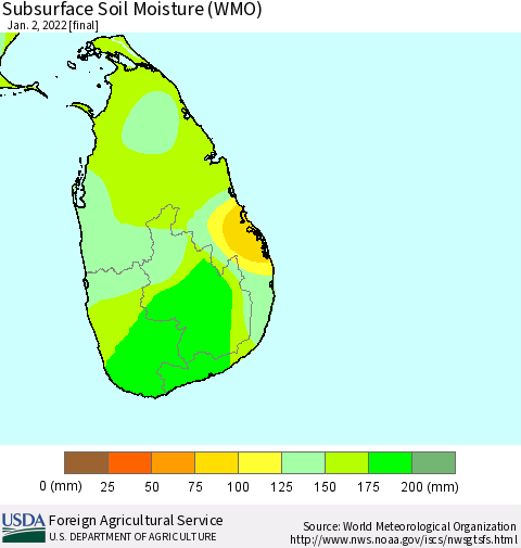 Sri Lanka Subsurface Soil Moisture (WMO) Thematic Map For 12/27/2021 - 1/2/2022