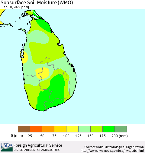 Sri Lanka Subsurface Soil Moisture (WMO) Thematic Map For 1/24/2022 - 1/30/2022