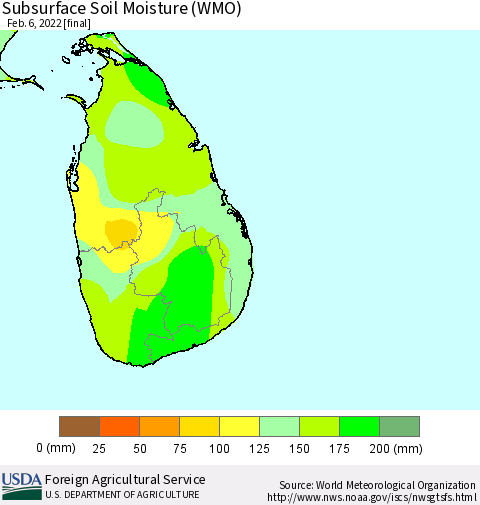Sri Lanka Subsurface Soil Moisture (WMO) Thematic Map For 1/31/2022 - 2/6/2022