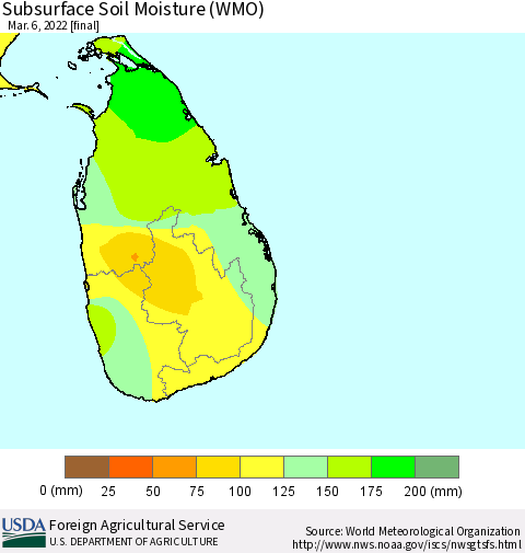 Sri Lanka Subsurface Soil Moisture (WMO) Thematic Map For 2/28/2022 - 3/6/2022
