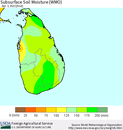 Sri Lanka Subsurface Soil Moisture (WMO) Thematic Map For 3/28/2022 - 4/3/2022