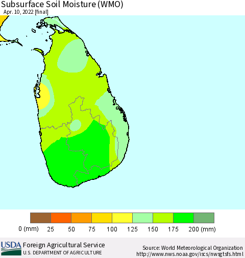 Sri Lanka Subsurface Soil Moisture (WMO) Thematic Map For 4/4/2022 - 4/10/2022