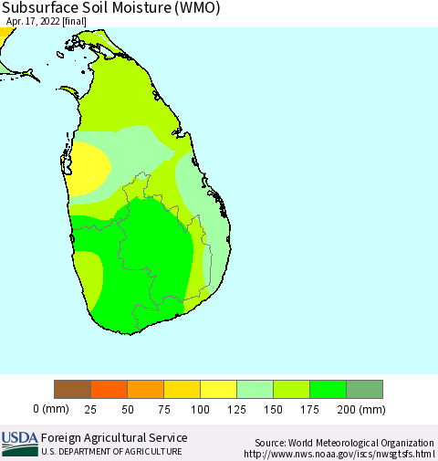 Sri Lanka Subsurface Soil Moisture (WMO) Thematic Map For 4/11/2022 - 4/17/2022