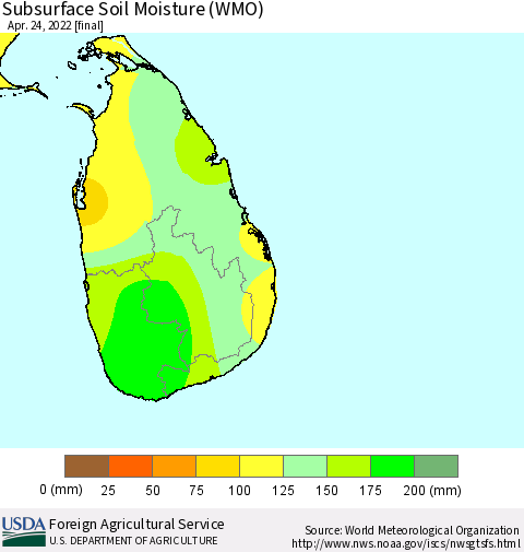Sri Lanka Subsurface Soil Moisture (WMO) Thematic Map For 4/18/2022 - 4/24/2022