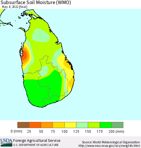 Sri Lanka Subsurface Soil Moisture (WMO) Thematic Map For 5/2/2022 - 5/8/2022
