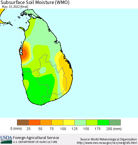 Sri Lanka Subsurface Soil Moisture (WMO) Thematic Map For 5/9/2022 - 5/15/2022