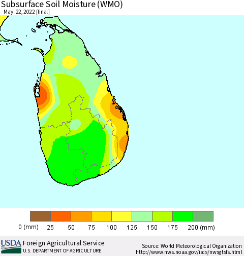 Sri Lanka Subsurface Soil Moisture (WMO) Thematic Map For 5/16/2022 - 5/22/2022