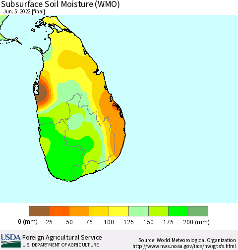 Sri Lanka Subsurface Soil Moisture (WMO) Thematic Map For 5/30/2022 - 6/5/2022