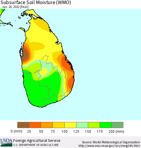 Sri Lanka Subsurface Soil Moisture (WMO) Thematic Map For 6/20/2022 - 6/26/2022
