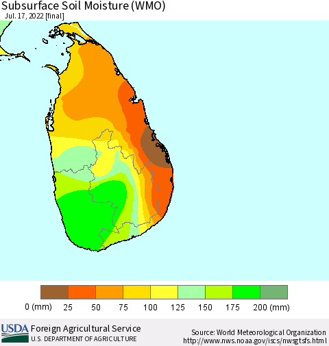 Sri Lanka Subsurface Soil Moisture (WMO) Thematic Map For 7/11/2022 - 7/17/2022