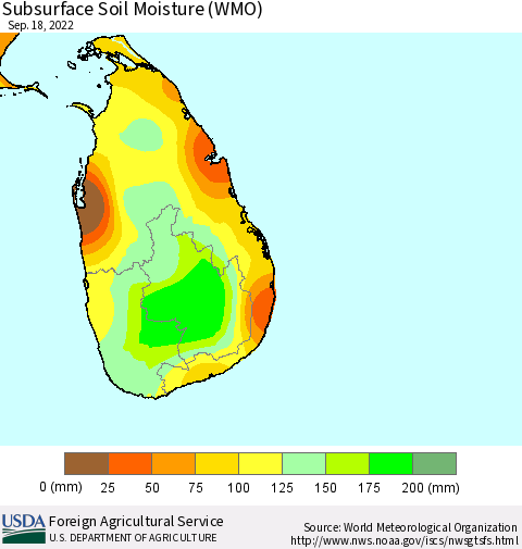 Sri Lanka Subsurface Soil Moisture (WMO) Thematic Map For 9/12/2022 - 9/18/2022