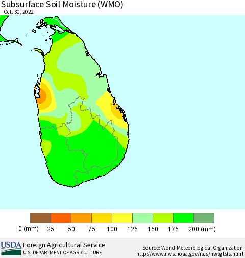 Sri Lanka Subsurface Soil Moisture (WMO) Thematic Map For 10/24/2022 - 10/30/2022