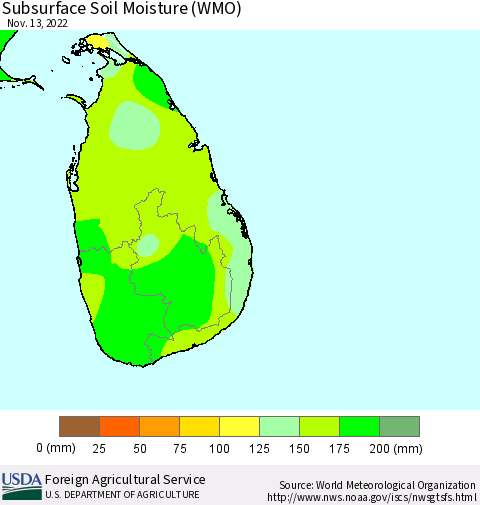 Sri Lanka Subsurface Soil Moisture (WMO) Thematic Map For 11/7/2022 - 11/13/2022