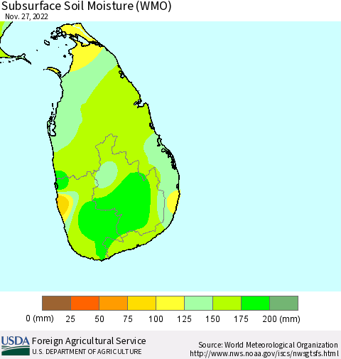 Sri Lanka Subsurface Soil Moisture (WMO) Thematic Map For 11/21/2022 - 11/27/2022