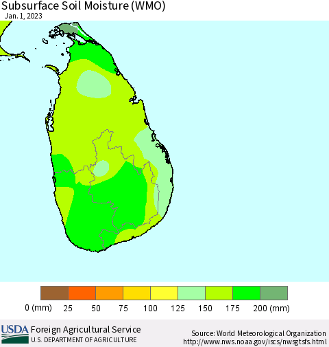 Sri Lanka Subsurface Soil Moisture (WMO) Thematic Map For 12/26/2022 - 1/1/2023