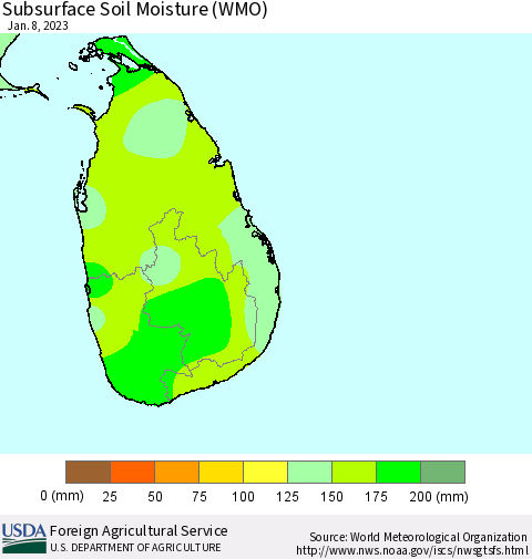 Sri Lanka Subsurface Soil Moisture (WMO) Thematic Map For 1/2/2023 - 1/8/2023