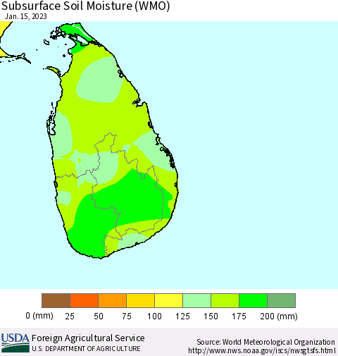Sri Lanka Subsurface Soil Moisture (WMO) Thematic Map For 1/9/2023 - 1/15/2023