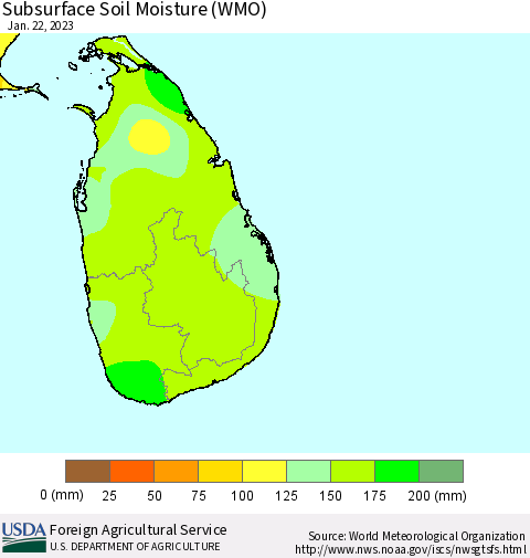 Sri Lanka Subsurface Soil Moisture (WMO) Thematic Map For 1/16/2023 - 1/22/2023