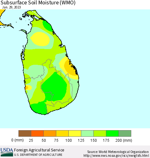 Sri Lanka Subsurface Soil Moisture (WMO) Thematic Map For 1/23/2023 - 1/29/2023