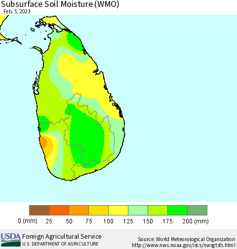 Sri Lanka Subsurface Soil Moisture (WMO) Thematic Map For 1/30/2023 - 2/5/2023