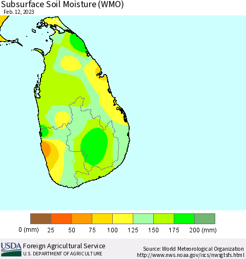 Sri Lanka Subsurface Soil Moisture (WMO) Thematic Map For 2/6/2023 - 2/12/2023