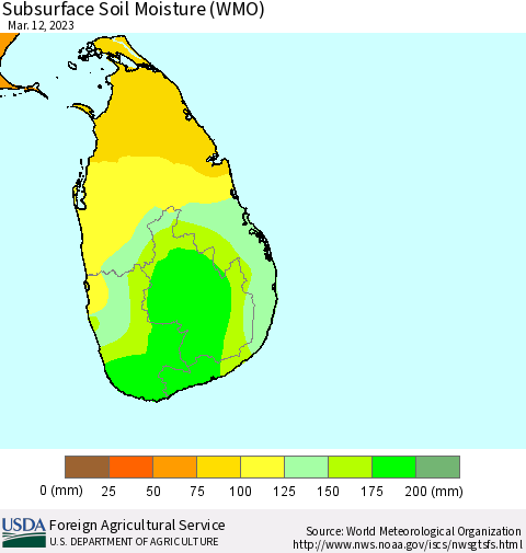 Sri Lanka Subsurface Soil Moisture (WMO) Thematic Map For 3/6/2023 - 3/12/2023