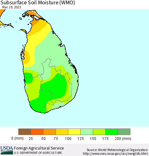 Sri Lanka Subsurface Soil Moisture (WMO) Thematic Map For 3/13/2023 - 3/19/2023