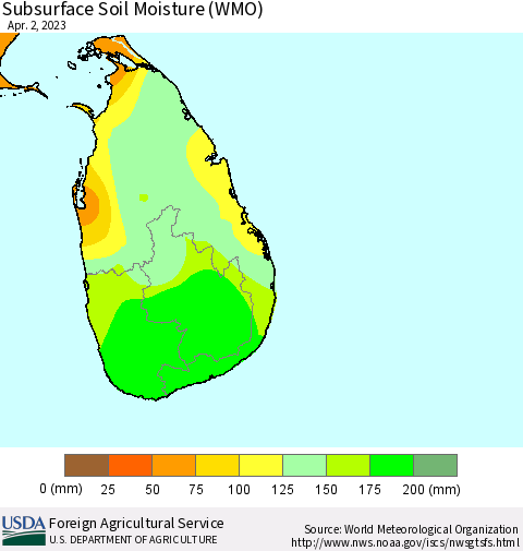 Sri Lanka Subsurface Soil Moisture (WMO) Thematic Map For 3/27/2023 - 4/2/2023