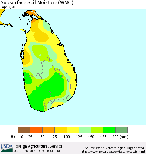 Sri Lanka Subsurface Soil Moisture (WMO) Thematic Map For 4/3/2023 - 4/9/2023