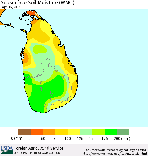 Sri Lanka Subsurface Soil Moisture (WMO) Thematic Map For 4/10/2023 - 4/16/2023