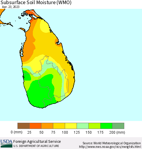 Sri Lanka Subsurface Soil Moisture (WMO) Thematic Map For 4/17/2023 - 4/23/2023