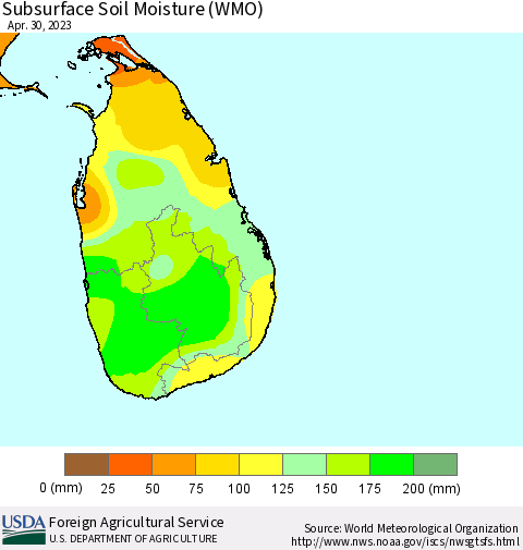 Sri Lanka Subsurface Soil Moisture (WMO) Thematic Map For 4/24/2023 - 4/30/2023