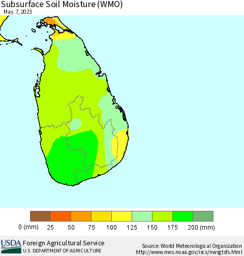 Sri Lanka Subsurface Soil Moisture (WMO) Thematic Map For 5/1/2023 - 5/7/2023