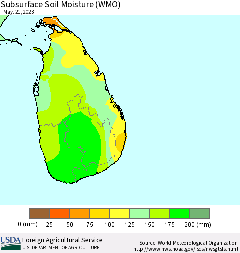 Sri Lanka Subsurface Soil Moisture (WMO) Thematic Map For 5/15/2023 - 5/21/2023