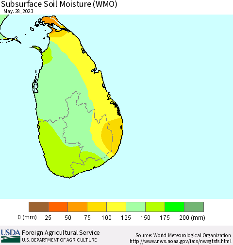 Sri Lanka Subsurface Soil Moisture (WMO) Thematic Map For 5/22/2023 - 5/28/2023