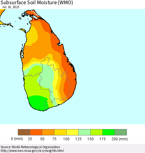 Sri Lanka Subsurface Soil Moisture (WMO) Thematic Map For 7/10/2023 - 7/16/2023